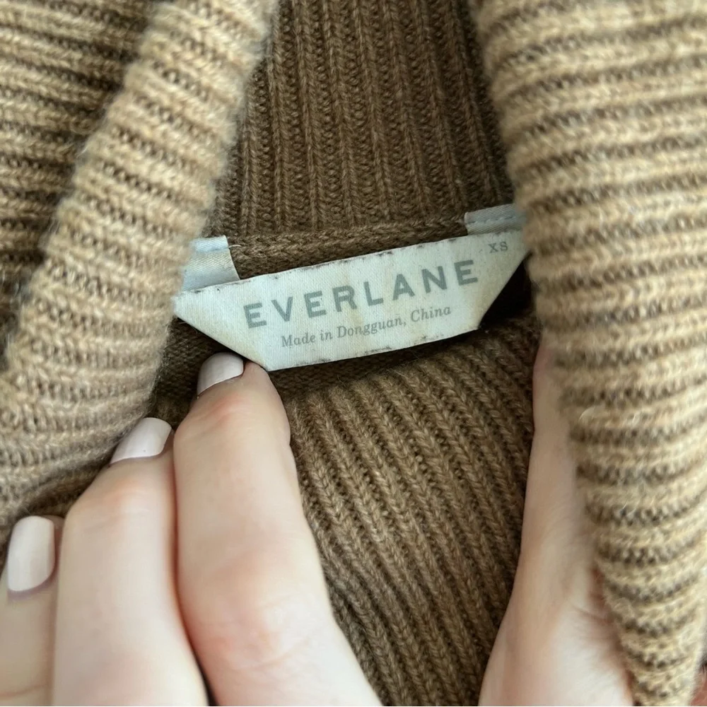 EVERLANE 100% Cashmere Brown Relaxed Fold Over Turtleneck Sweater Size XS